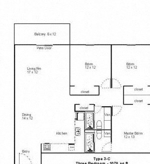 Three Bedroom Two Bath - 1078 Sq.Ft